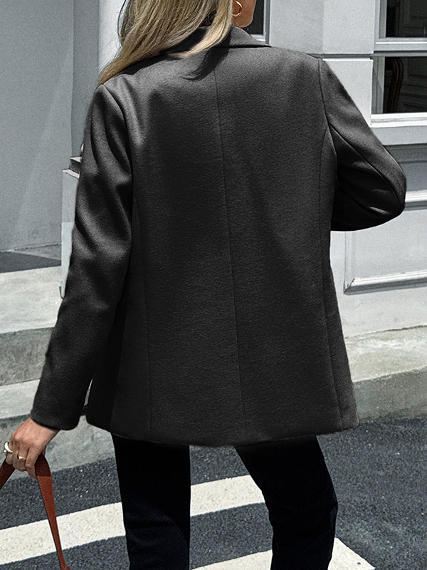 Buttoned Pockets Solid Color Long Sleeves Notched Collar Suit Outerwear