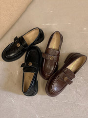 Belt Buckle Round-Toe Split-Joint Loafers