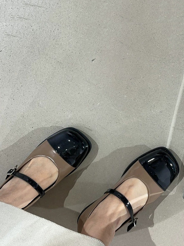 Round Cut Split-Joint Square-Toe Low Heels Flats Flat Shoes
