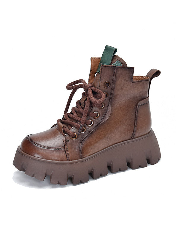 Vintage Cow Leather Platform Shoes Boots