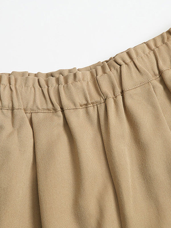 Elasticity Solid Color Split-Joint Wide Side High Waisted Wide Leg Trousers Pants