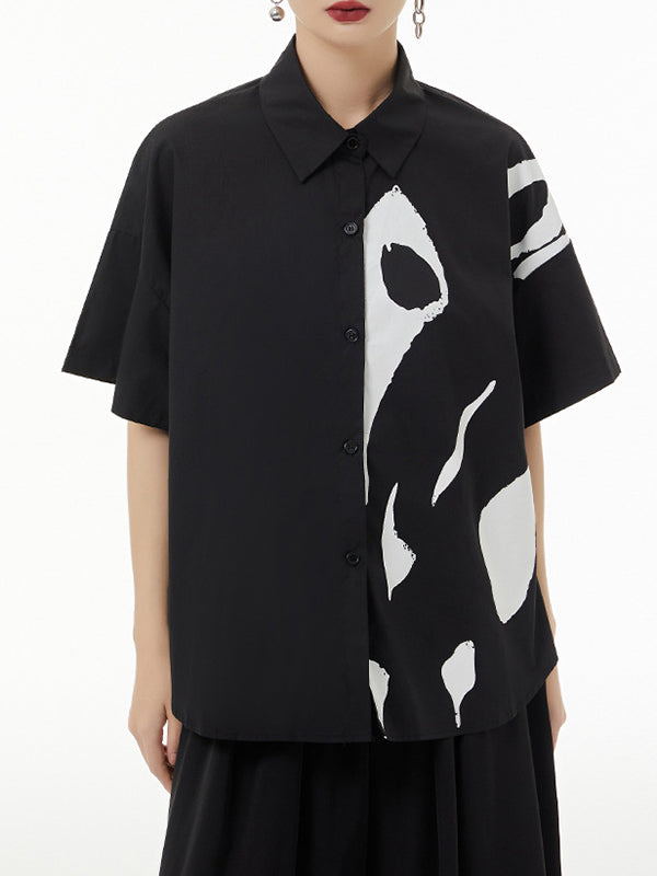Printed Loose Short Sleeves Lapel Shirts Tops