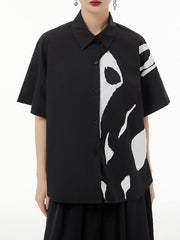 Printed Loose Short Sleeves Lapel Shirts Tops
