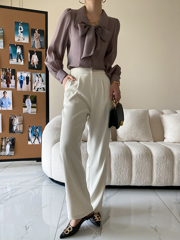 Urban Loose Long Sleeves Solid Color Lapel Collar Blouses