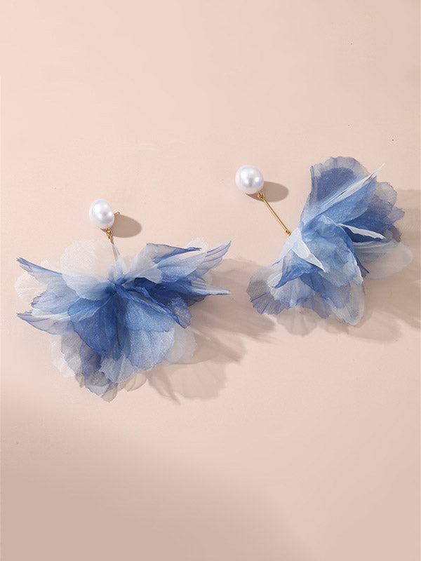 Three-Dimensional Flower Drop Earrings