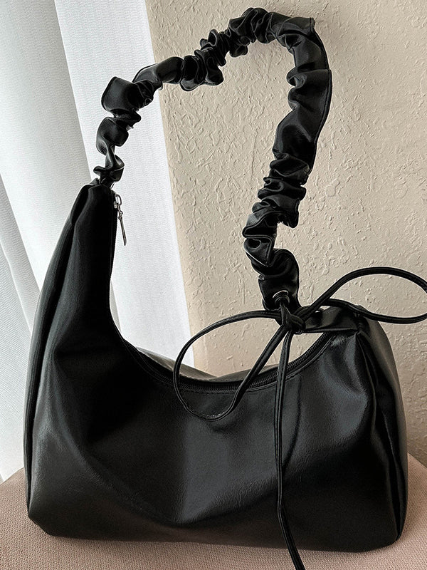 Geometric Pleated Solid Color Zipper Shoulder Bags Handbags