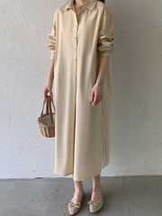 Urban Loose Solid Color Lapel Collar Shirt Midi Dresses