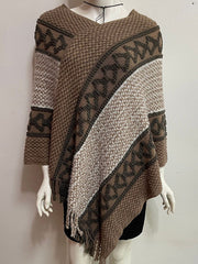 Asymmetric Tasseled Loose V-Neck Shawl&Cloak Cape