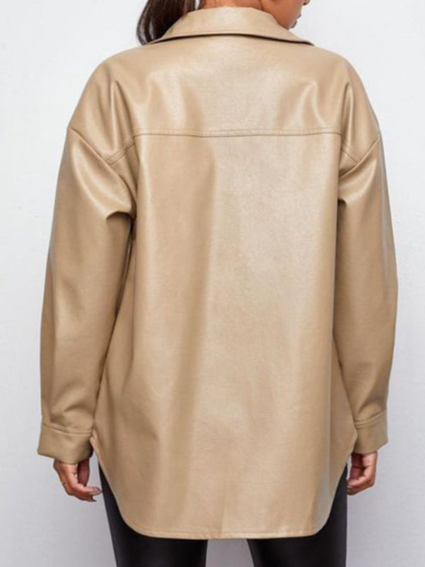 Buttoned Pockets Long Sleeves Loose Lapel Outerwear Jackets