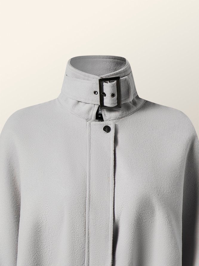 Solid Color High-low Loose Stand Collar Jackets Cape
