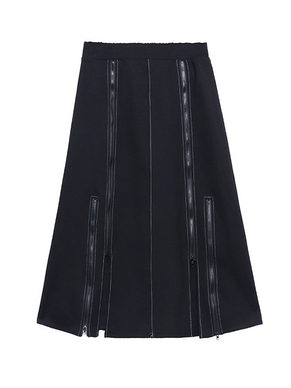 Solid Color Split-Joint Split-Side Zipper A-Line Irregularity Skirts Bottoms