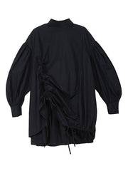 Drawstring Cropped Loose Stand Collar Shirt