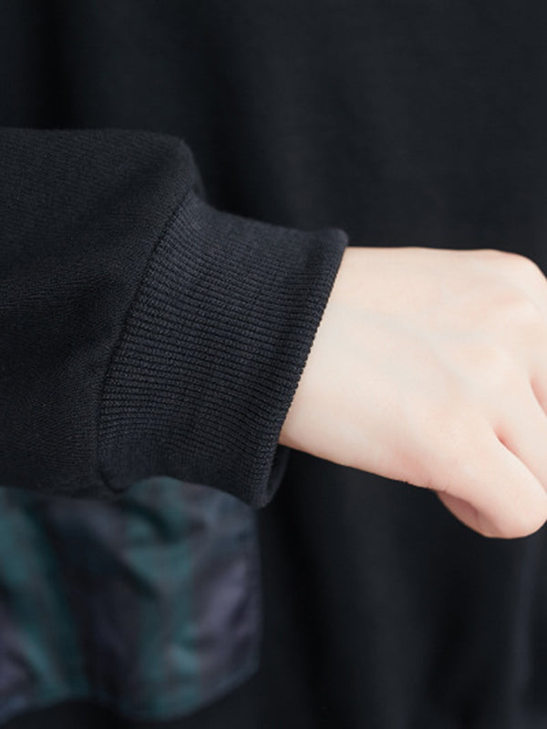 Simple Long Sleeves Loose Split-Joint Solid Color High-Neck Sweatshirt Tops