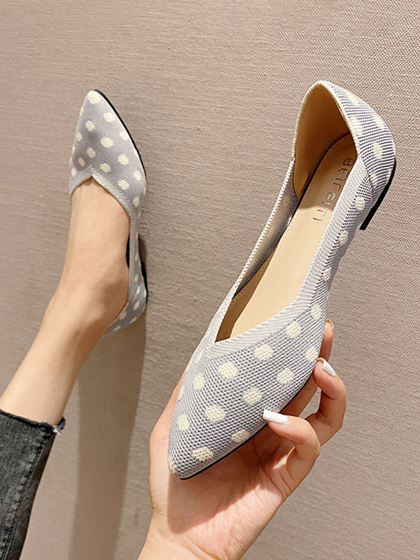 Contrast Color Pointed-Toe Polka-Dot V-Cut Low Heels Flat Shoes