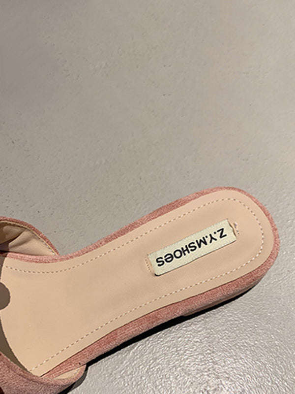 Flower Shape Open Toe Split-Joint Square-Toe Slippers&Mules