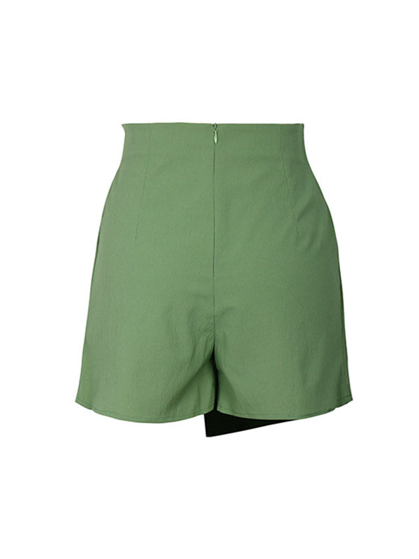 Asymmetric Buttoned Solid Color Split-Front Split-Joint Zipper High Waisted Loose Culotte