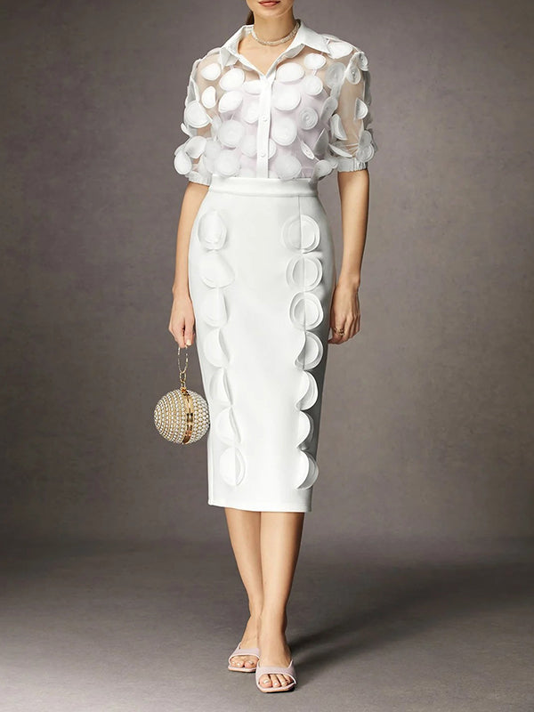 Gauze See-Through Split-Joint Loose Short Sleeves Lapel Blouses