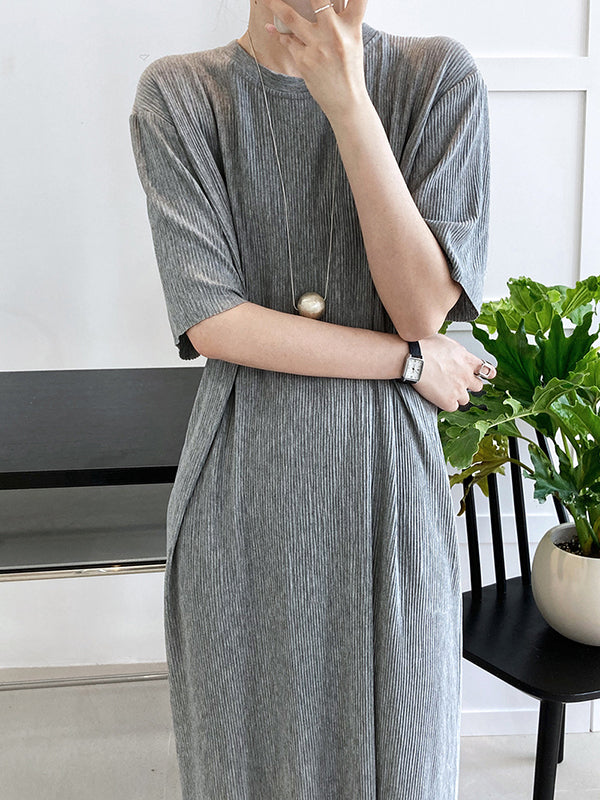 Original Casual Pleated Solid Color Midi Dress