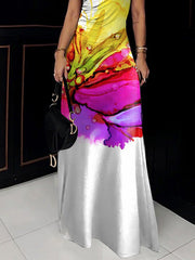 Flower Print Skinny Sleeveless High Neck Maxi Dresses