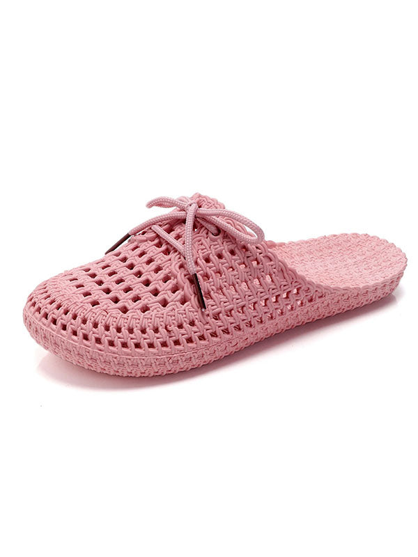 Hollow Lace-Up Round-Toe Slippers Mules&Slides