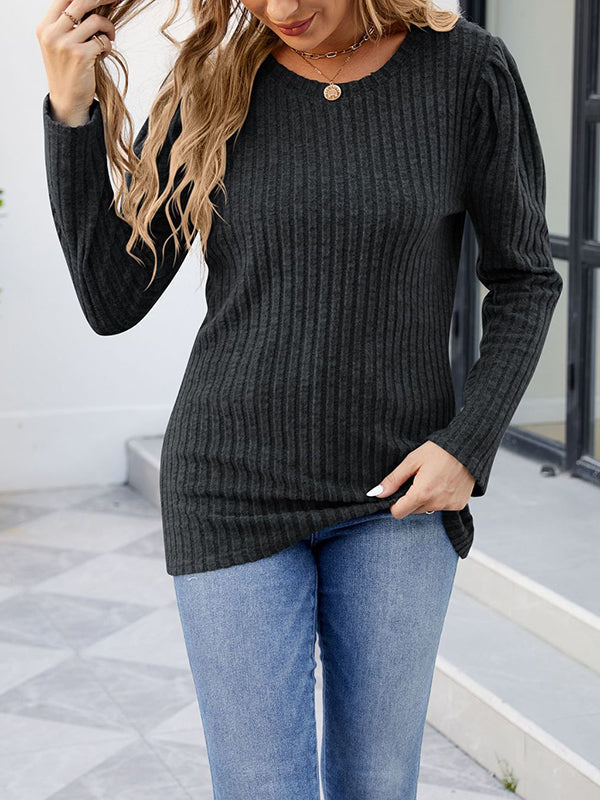 Solid Color Long Sleeves Round-Neck T-Shirts