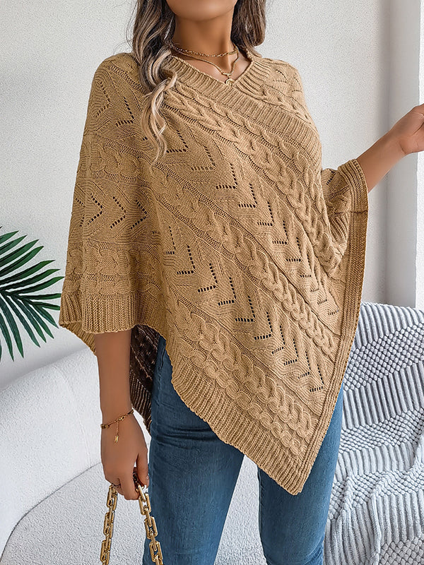 Solid Color Half Sleeves Loose V-neck Cape