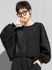 Batwing Sleeves Irregularity Solid Color Round-Neck Sweatshirt Tops