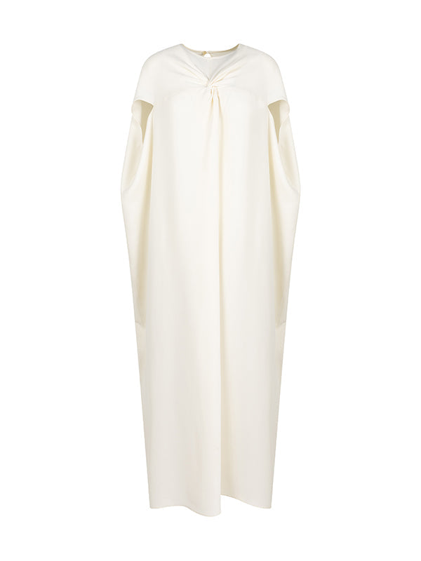 Pleated Solid Color Split-Joint Loose Raglan Sleeve Round-Neck Maxi Dresses