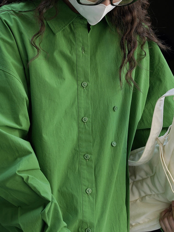 Asymmetric Solid Color Long Sleeves Loose Lapel Blouses
