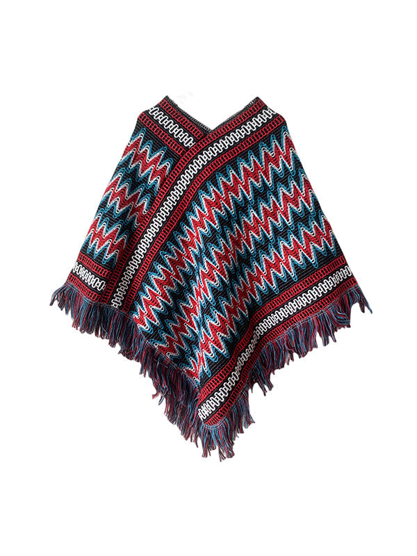 Asymmetric Keep Warm Tasseled Scarf Cape