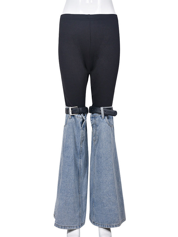Belted Split-Joint High Waisted Flared Trousers