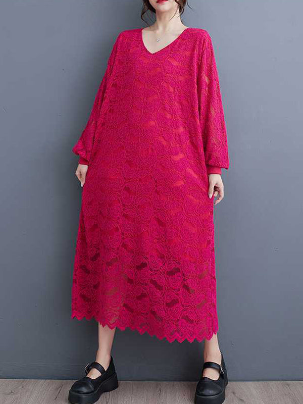 Jacquard Bishop Sleeve Long Sleeves V-Neck Midi Dresses