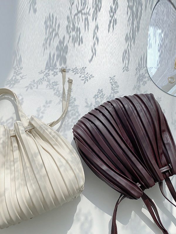 Drawstring Pleated Solid Color Handbags Crossbody Bags