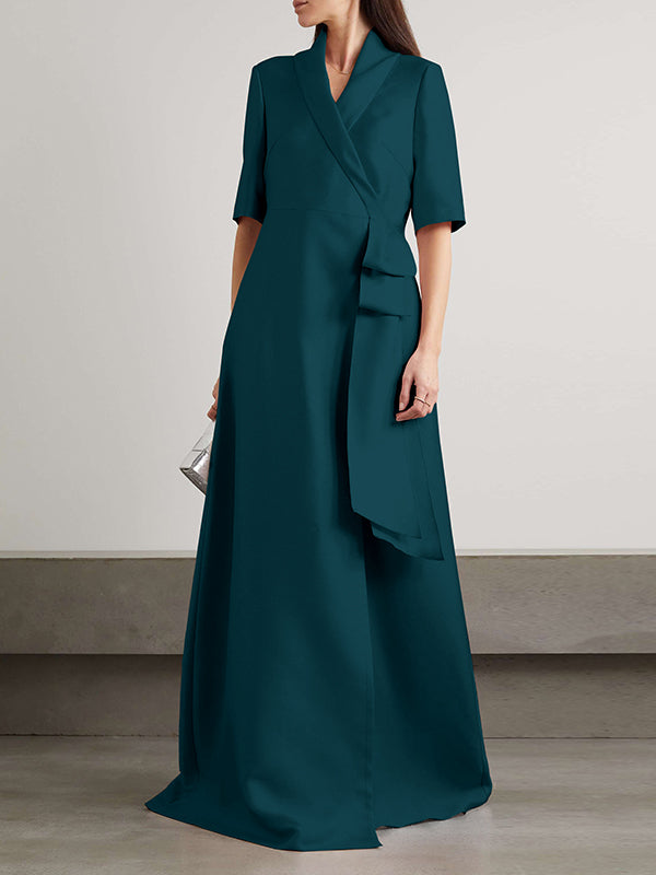 Loose Solid Color Split-Joint V-Neck Maxi Evening Dresses