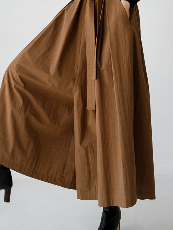 Pleated Solid Color Tied Waist High Waisted Loose Trousers Wide Leg Pants