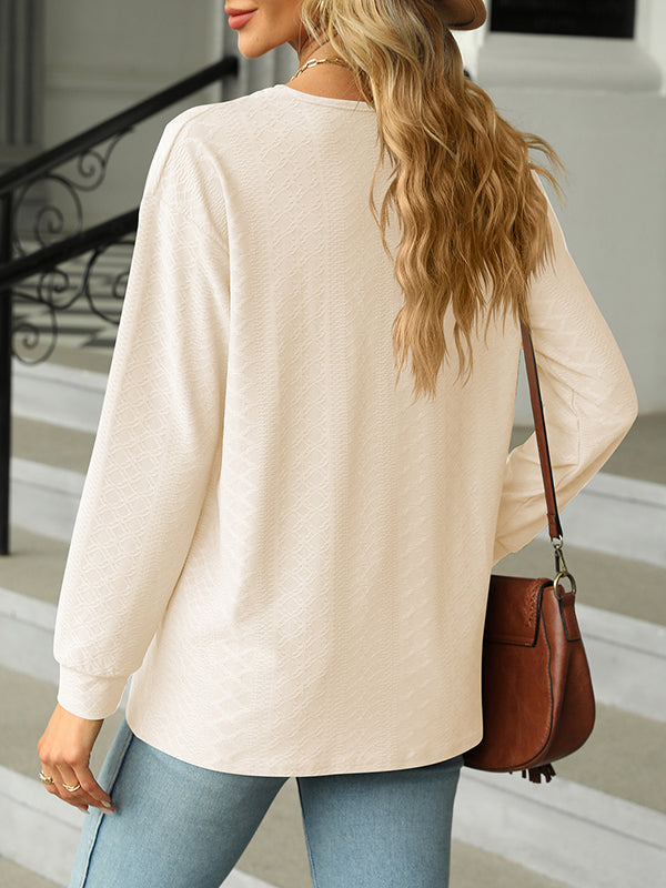 Split-Joint Long Sleeves Loose V-Neck T-Shirts