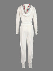 Letter Print Split-Side Zipper Long Sleeves Hooded Jackets+Pants Two Pieces Set