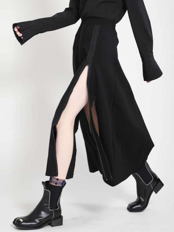 Original High-Waist Zipper Loose A-Line Skirt