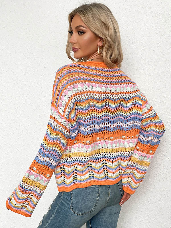 4 Colors Loose Contrast Color Round-Neck Sweater Top