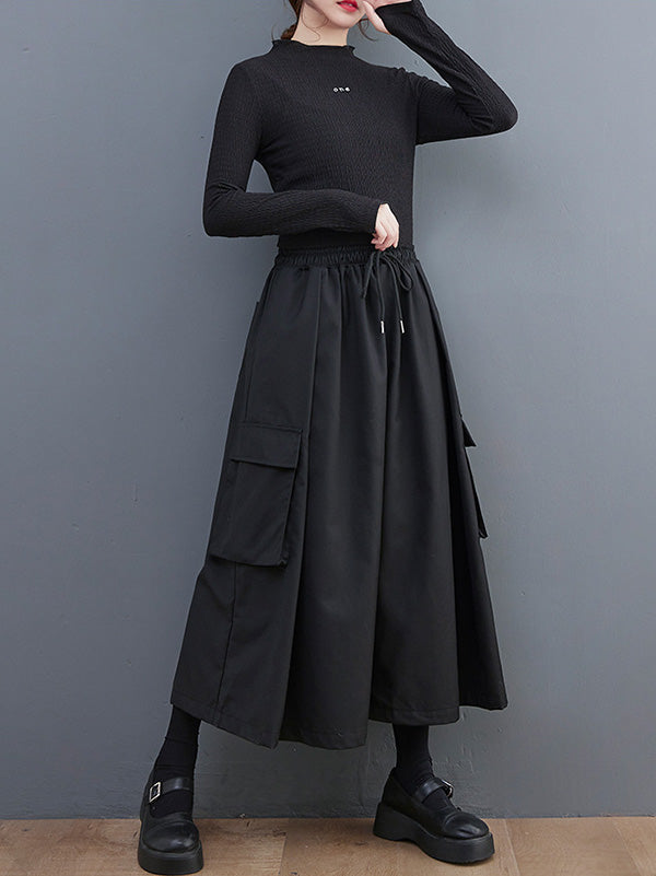 Simple Loose Wide Leg Drawstring Solid Color Casual Pants Bottoms