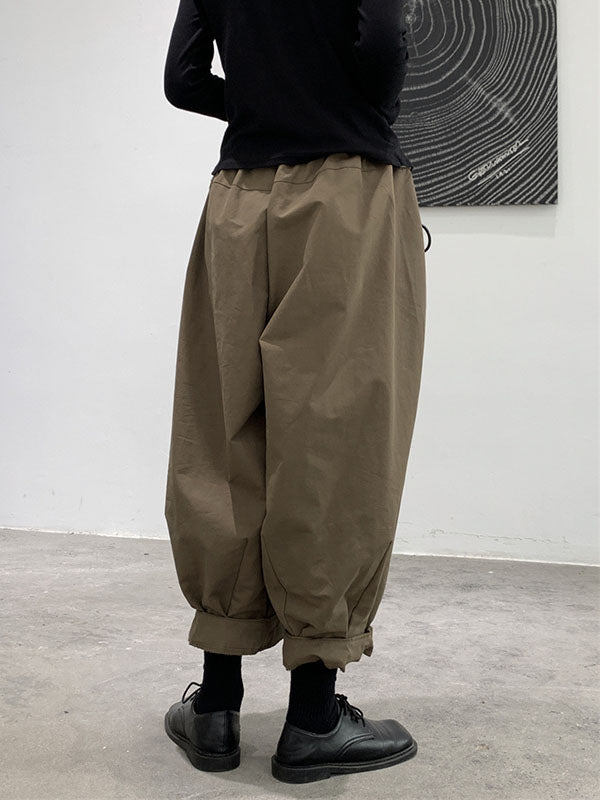 Elasticity High-Waisted Pleated Solid Color Split-Joint Harem Pants Loose Trousers Pants