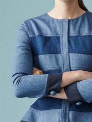 Printed Striped Zipper Long Sleeves Round-neck Blouses&shirts Tops