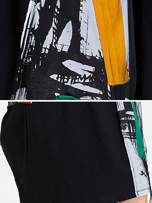 Original Split-Joint Contrast Color Long Sleeve Midi Dress