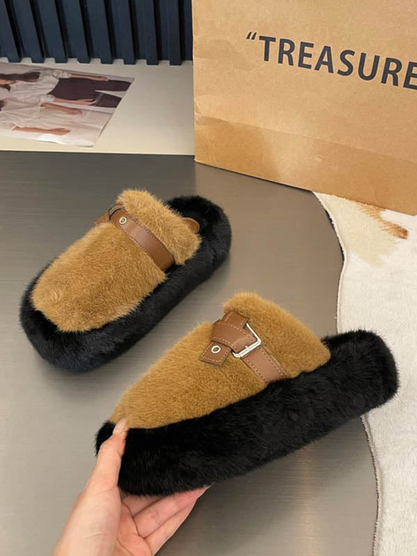 Buckle Round-Toe Split-Joint Slippers Platform Shoes
