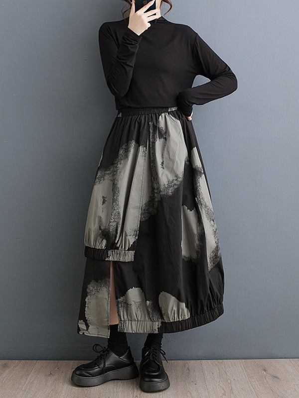 Asymmetric Elasticity Pleated Split-Joint High Waisted Loose Skirts