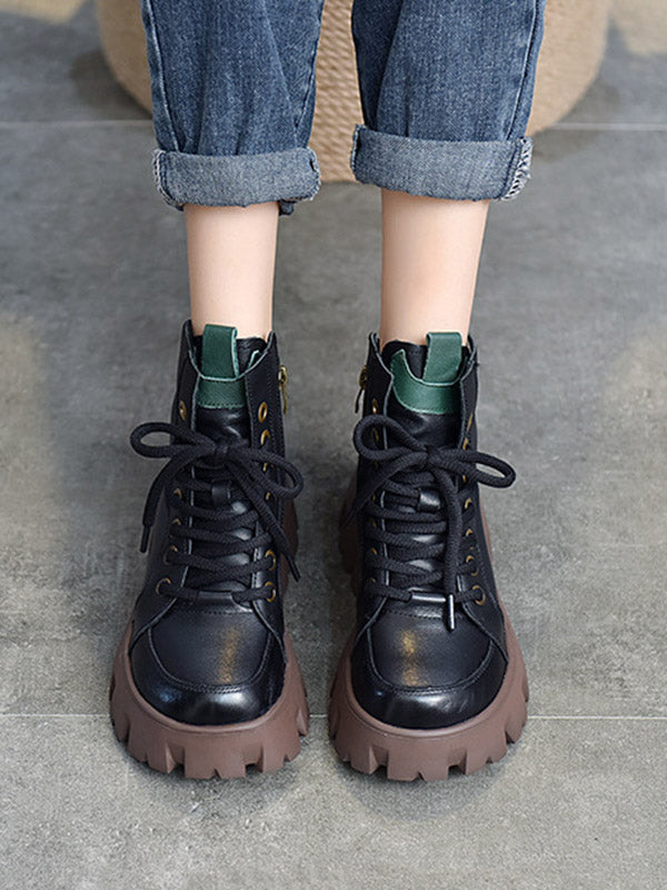 Vintage Cow Leather Platform Shoes Boots