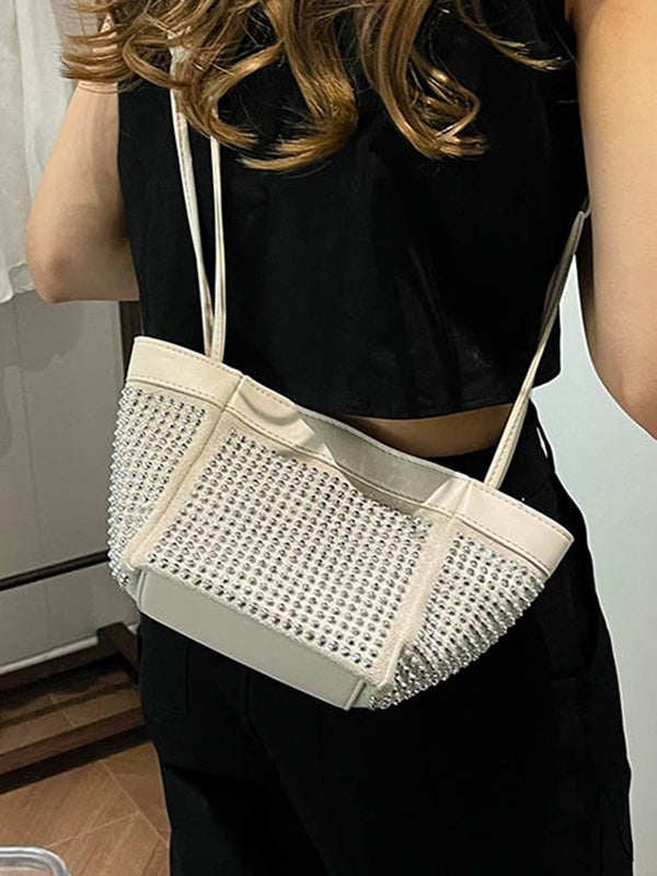 Rhine Stones Shiny Split-Joint Zipper Handbags Crossbody Bags