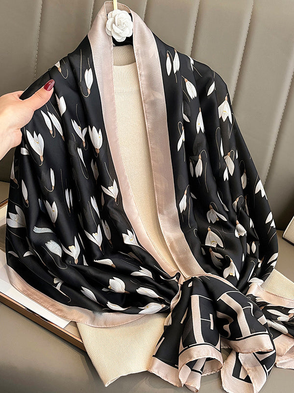 Floral Printed Letter Print Sun Protection Wrap Scarf