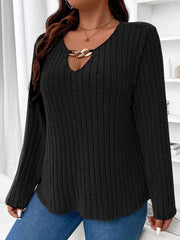 Solid Color Long Sleeves Loose V-Neck T-Shirts Tops