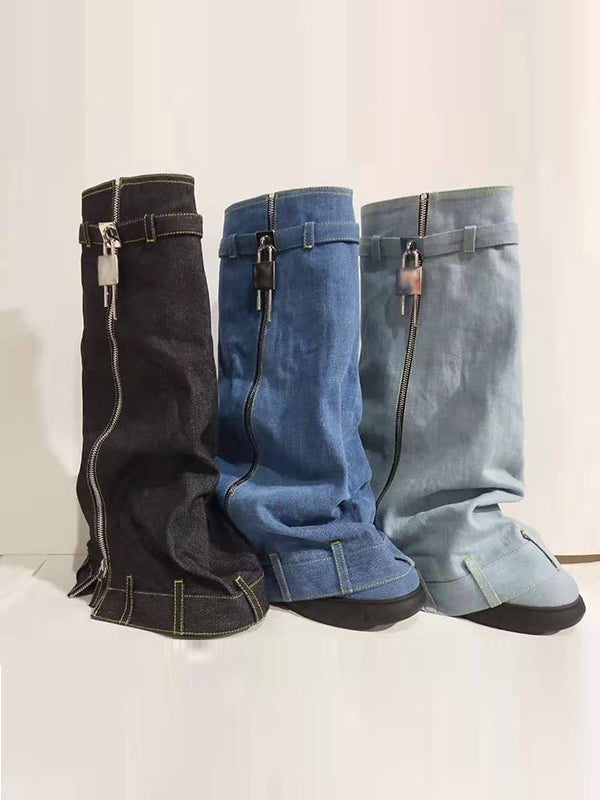 Buckle Round-Toe Zipper Boots